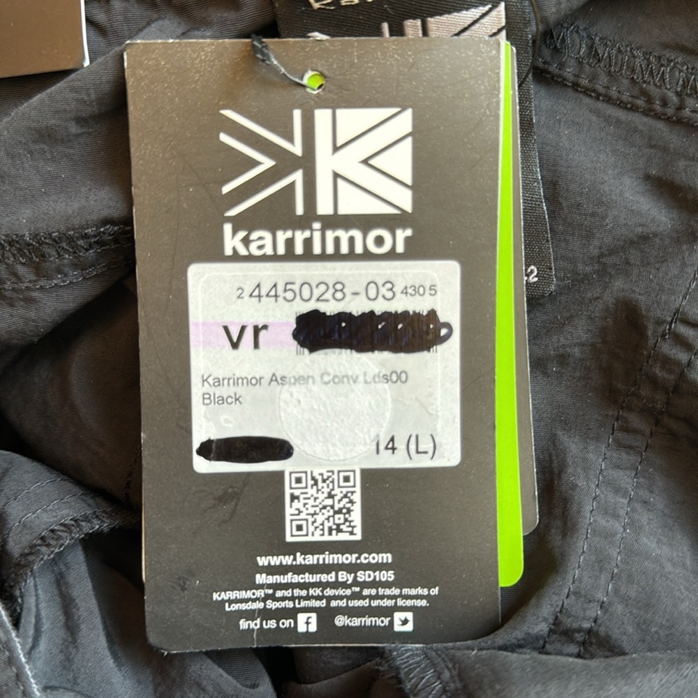 Karrimor Aspen Zip Off Hiking Pants Convertible Cargo Black NWT US 10 Travel - Picture 14 of 16